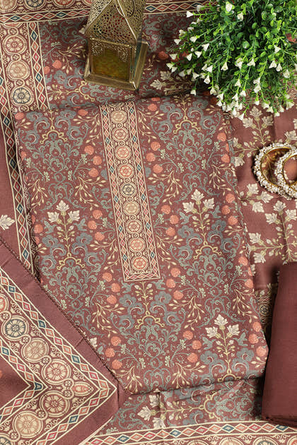 WIne Digital Printed Pashmina Unstitched Suit Fabric