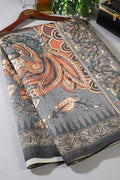Grey Tussar Silk Digital-Inspired Printed Saree