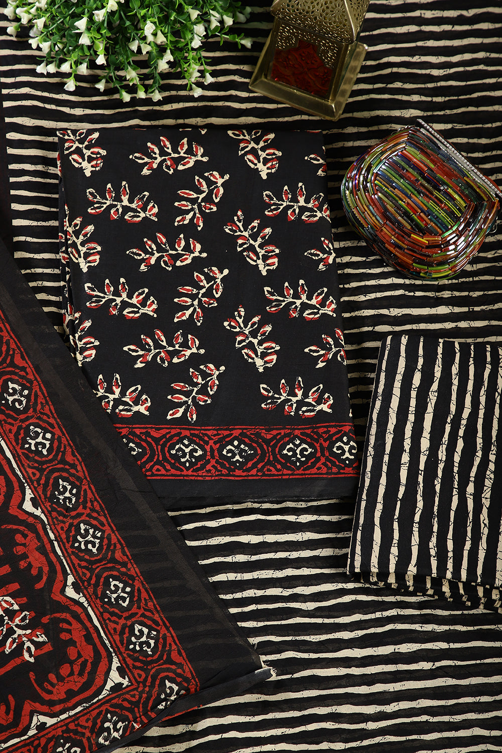 Black Color Cotton Printed Unstitched Suit