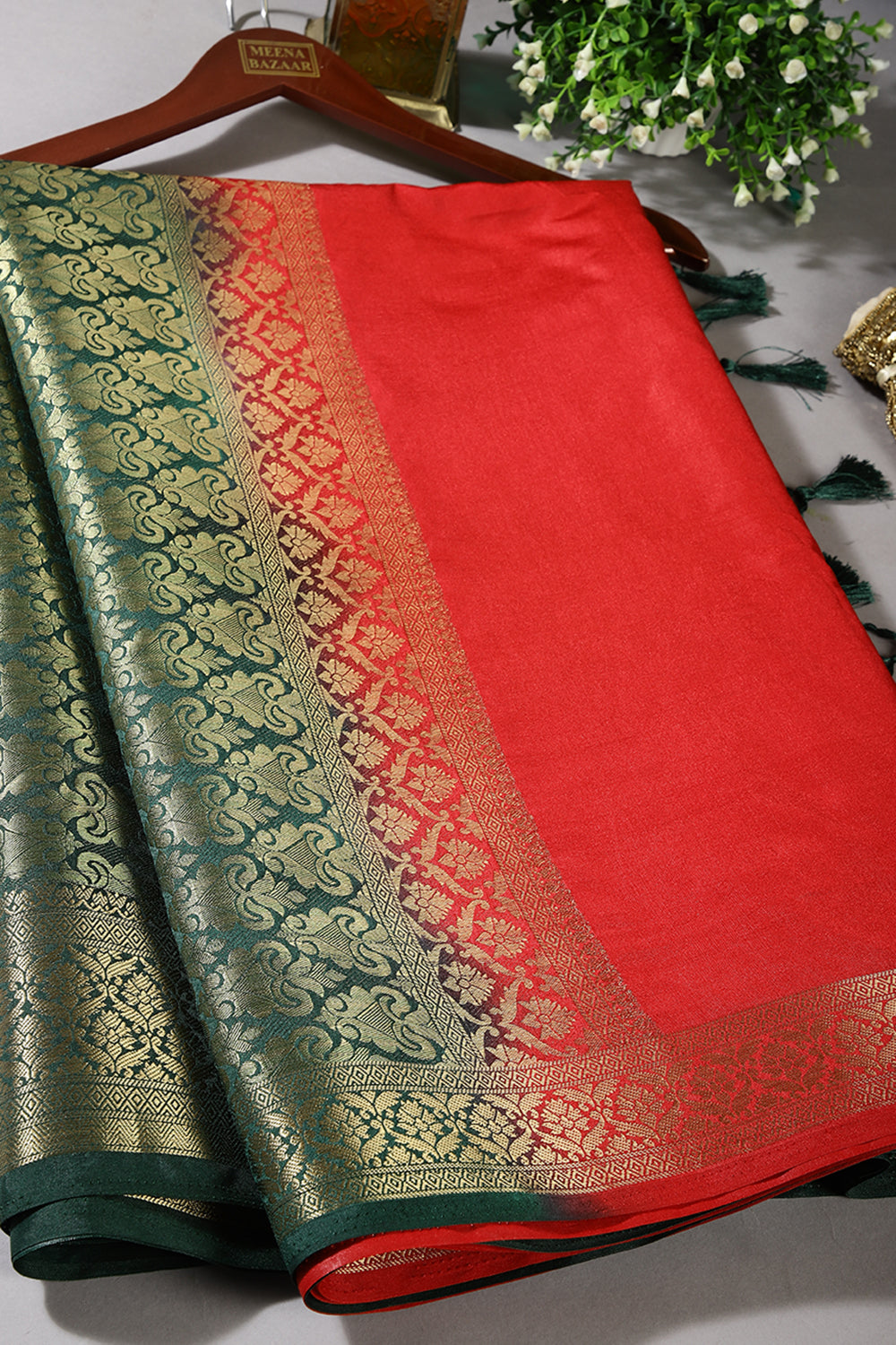 Red & Green Ombré  Silk Zari Woven Saree