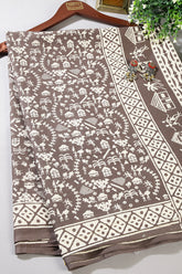 Light Brown Color Cotton Folk Printed Saree
