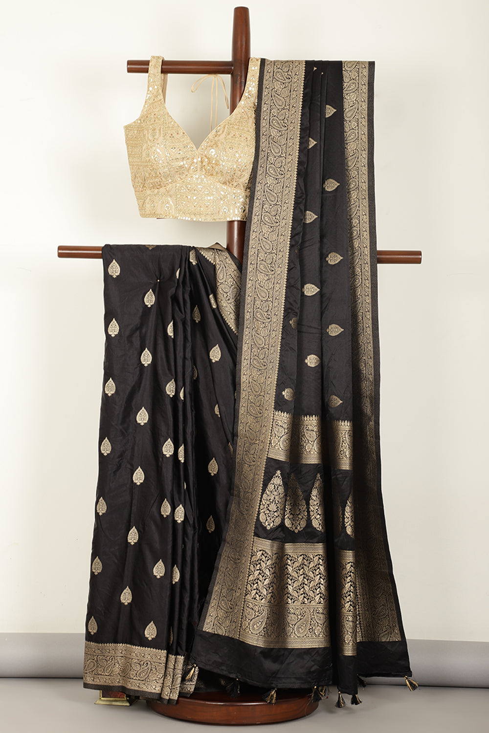 Black Color South Silk Zari Woven Saree