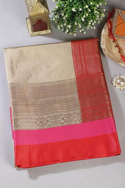 Beige Zari Woven Art Silk Saree