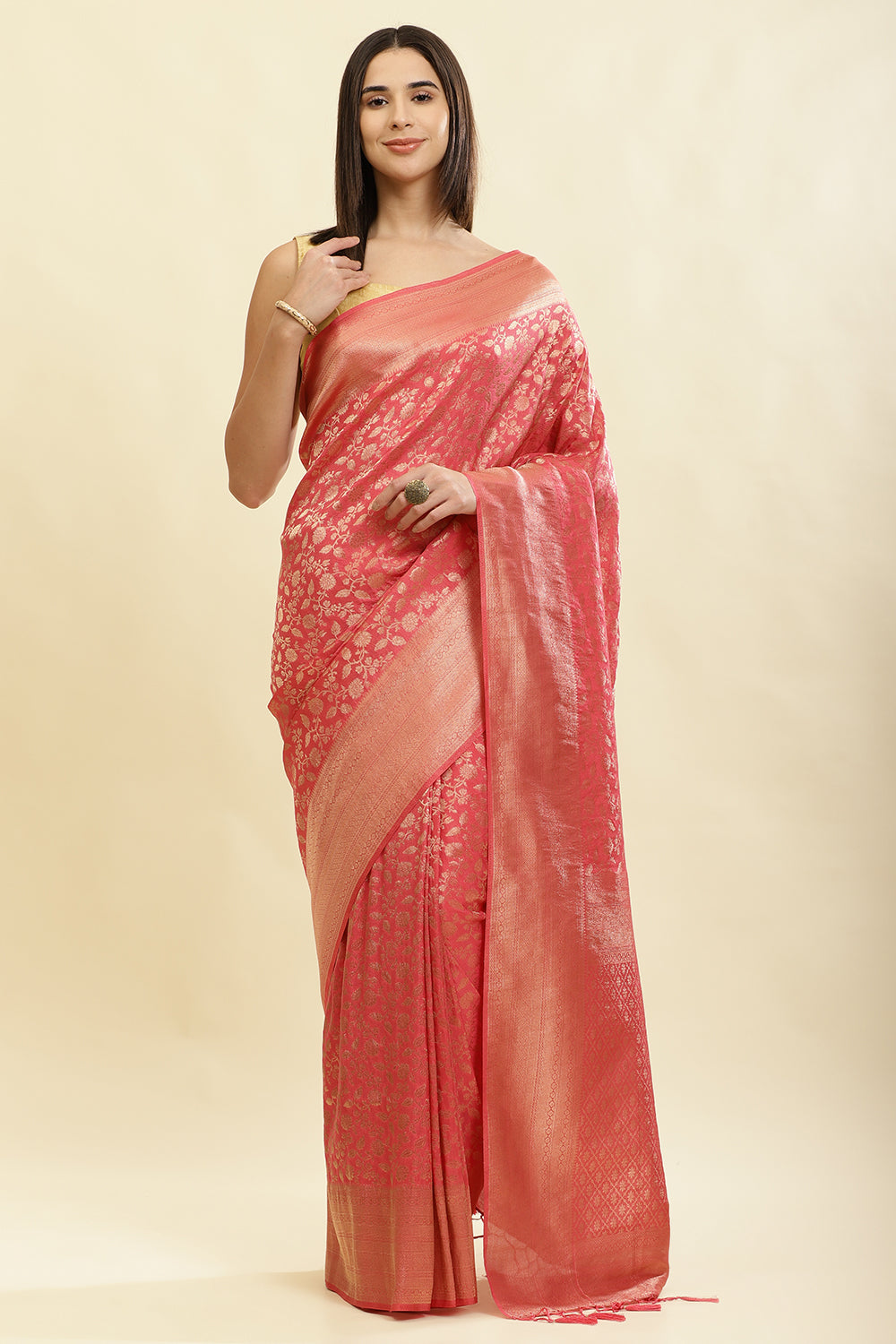 Dark Peach Lightweight Banarasi Silk Weaving Saree