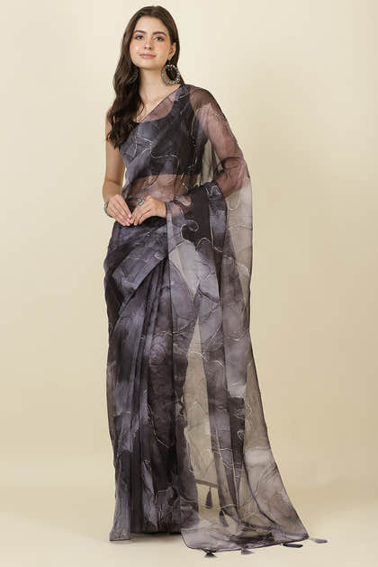 Black Printed Organza Saree