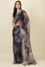 Black Printed Organza Saree
