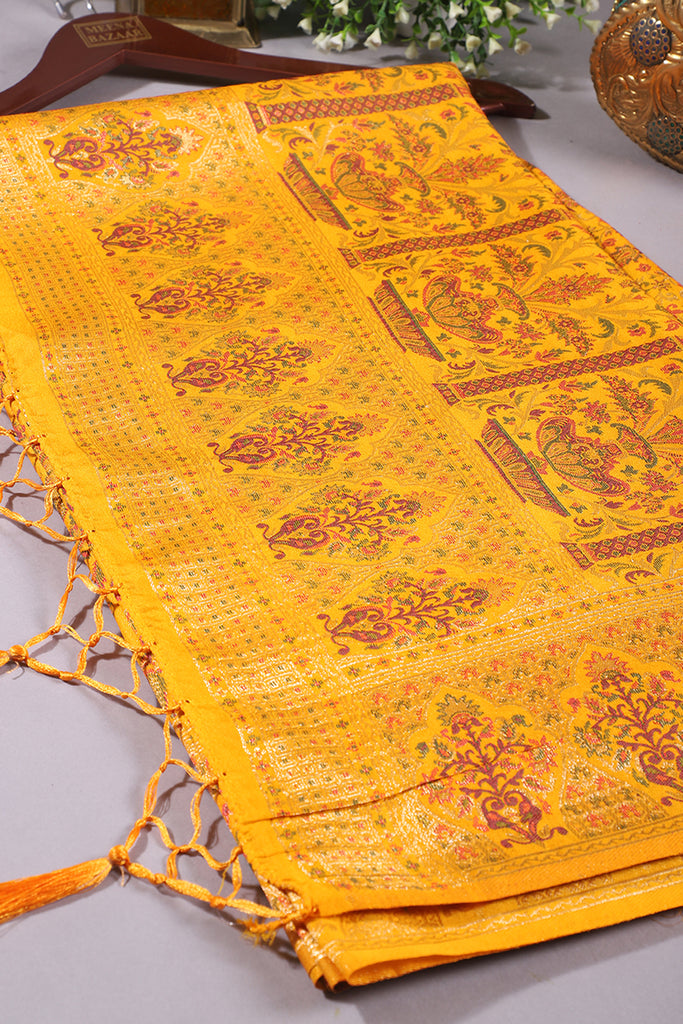 Yellow Color Soft Silk Jamdani Weaving Saree