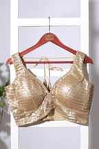 Gold Silk Sequins And Zari Embroidered Readymade Blouse
