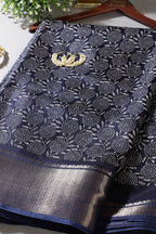 Navy Colour Printed & Woven Cotton Silk Saree