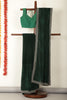 Bottle Green Georgette Resham Floral Jal Woven And Swarovski Work Saree