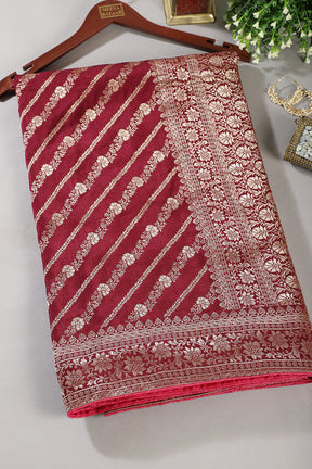 Wine Color Banarasi Woven Tussar Silk Saree