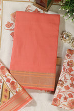 Peach Cotton Unstitched Suit Material With Floral Printed Dupatta & Salwar