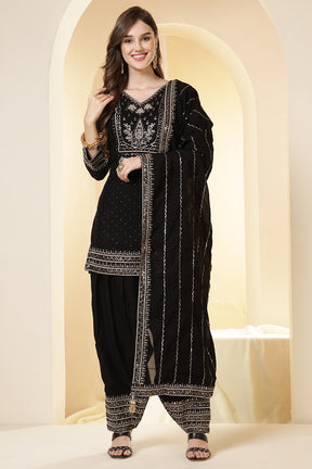 Black Zari Embroidered Silk Suit With Parsi Salwar