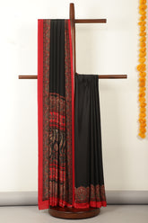 Black Kashmiri-Inspired Floral Printed Crepe Saree