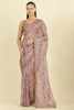 Light Brown Organza Floral Printed And Lace Work Saree