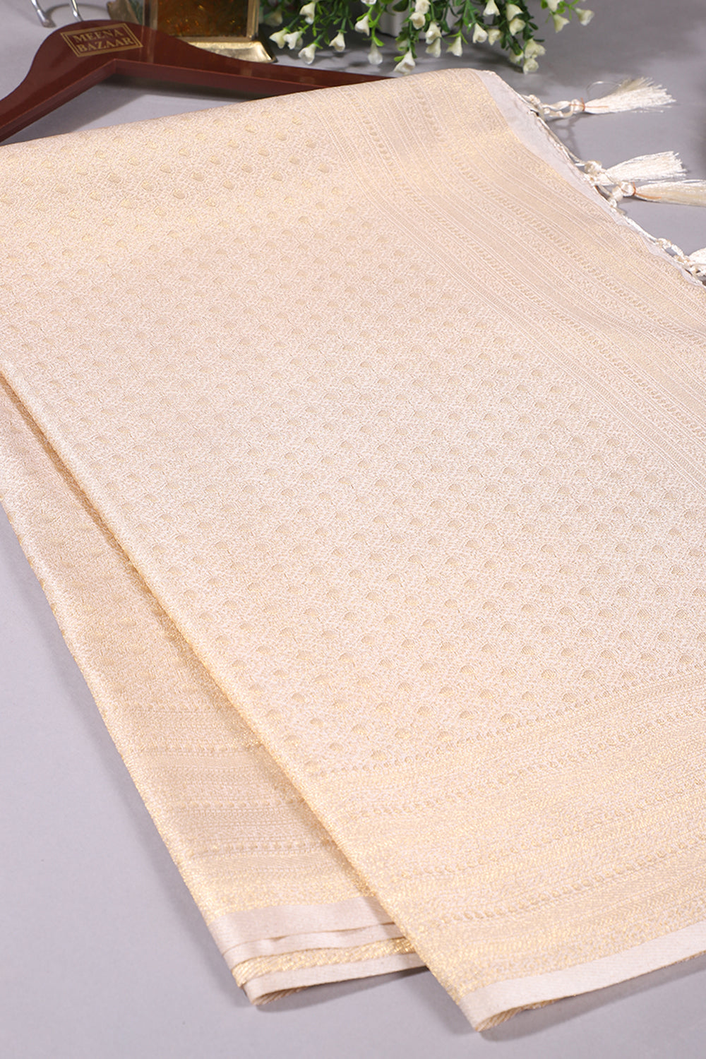 Cream Colour Soft Silk Leheria Zari Woven Saree