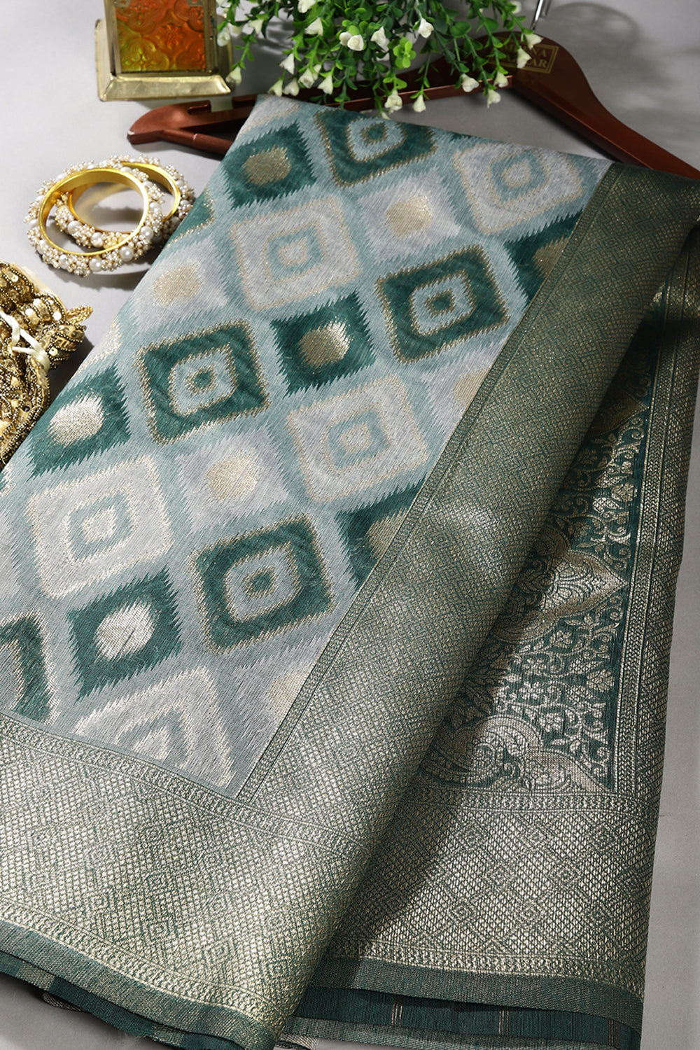 Green Color Zari Woven Chanderi Cotton Saree