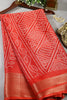 Red Color Block Printed Cotton Silk Saree