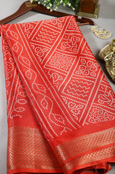 Red Color Block Printed Cotton Silk Saree
