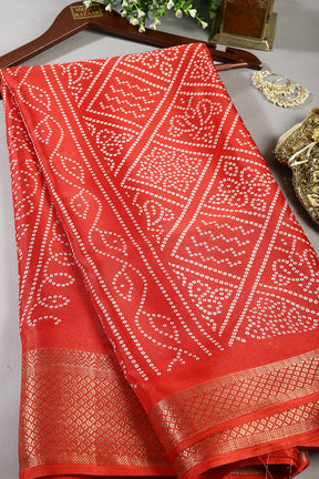 Red Color Block Printed Cotton Silk Saree