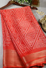 Red Color Block Printed Cotton Silk Saree