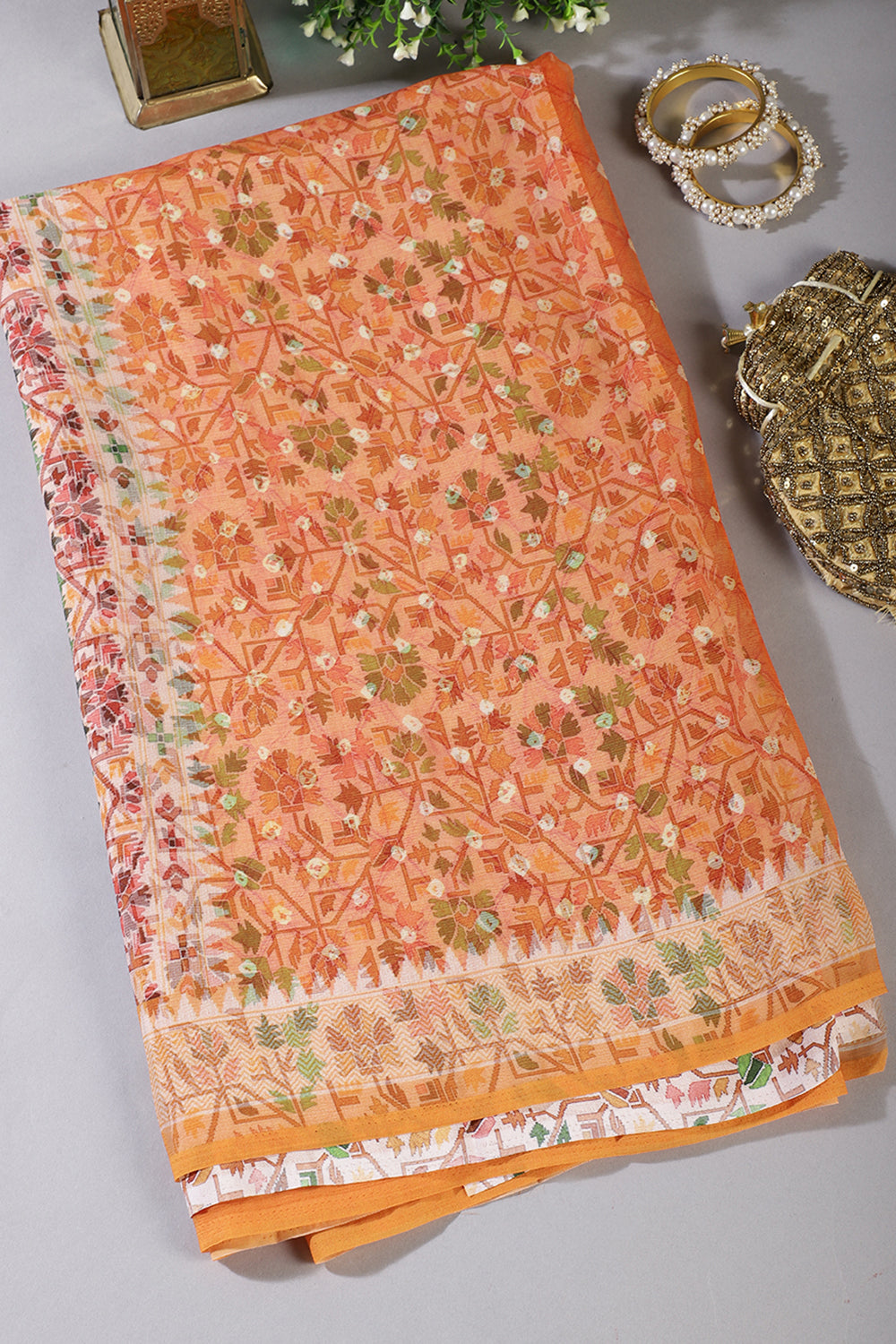 Mustard Printed Chiffon Saree