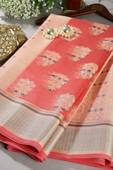 Coral Color Supernet Cotton Woven Saree