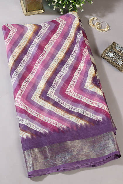 Purple Chiffon Lehariya Printed Saree