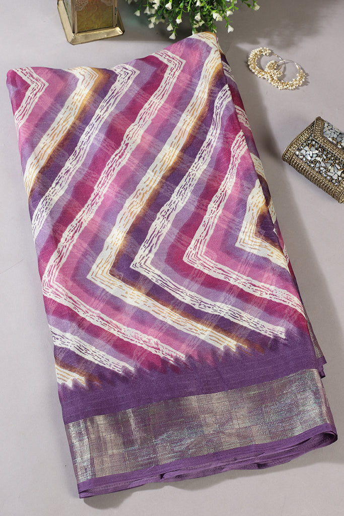 Purple Chiffon Lehariya Printed Saree