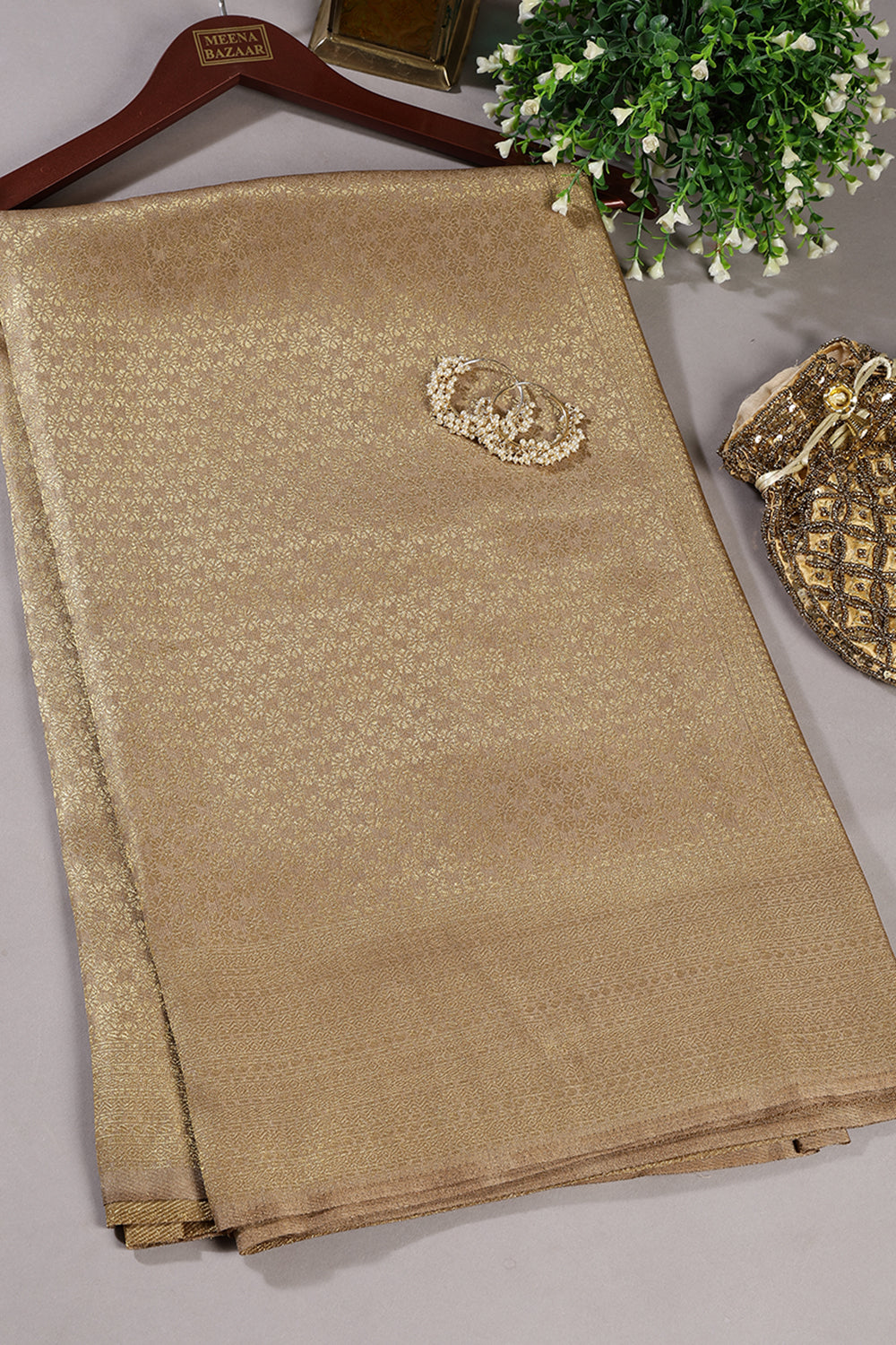 Beige & Golden Color South Silk Zari Woven Saree