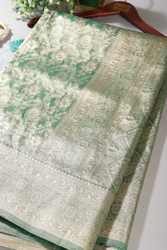 Teal Green Tissue Silk Banarasi Woven Saree