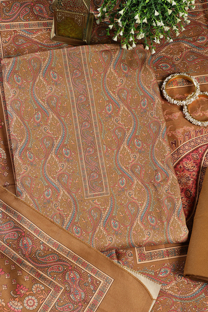 Fawn Color Pashmina Digital Printed Unstitched Suit Material