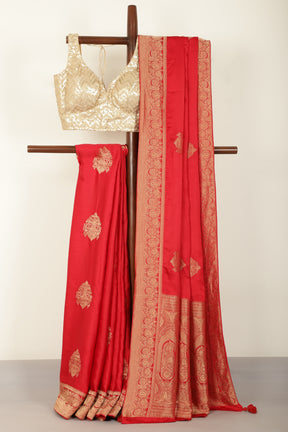 Red Satin Woven Saree