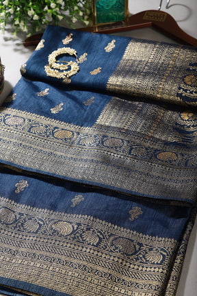Royal Blue Color Mulberry Silk Woven Saree