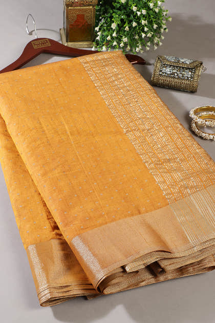 Mustard Zari Woven Silk Saree