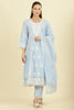 Light Blue Cotton Resham Floral Embroidered Anarkali Suit Set