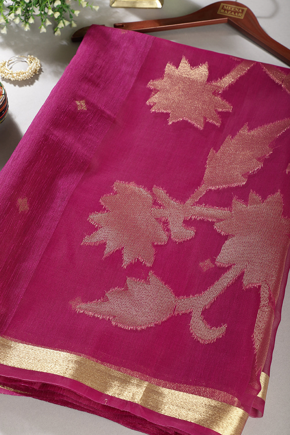 Purple Tussar Silk Floral Zari Woven Saree