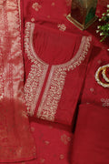 Maroon Silk Neck Zari Embroidered Unstitched Suit Material