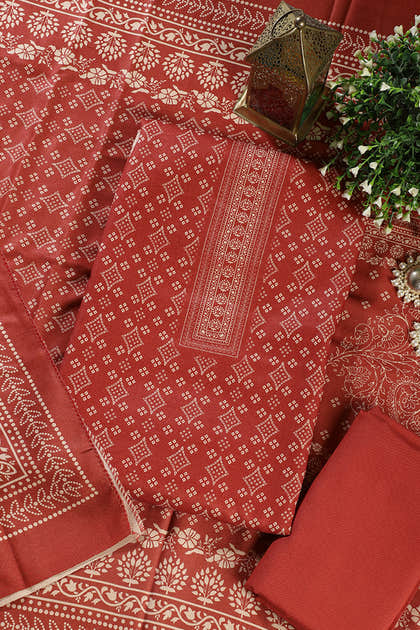 Maroon Printed Pashmina Unstitched Suit Fabric