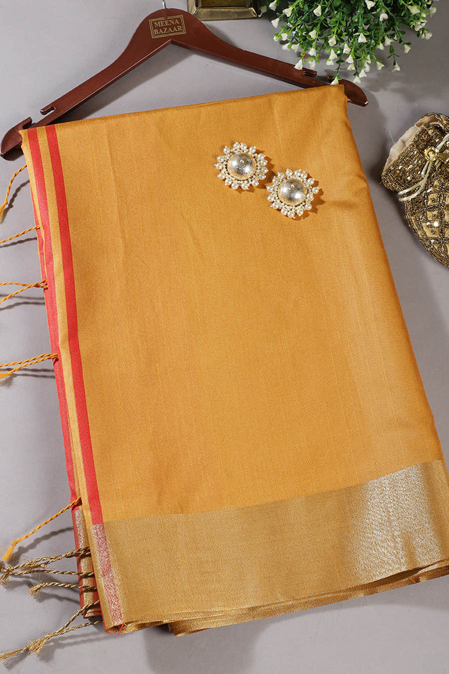 Mustard Silk Woven Saree