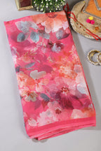 Pink Color Floral Printed Chiffon Saree