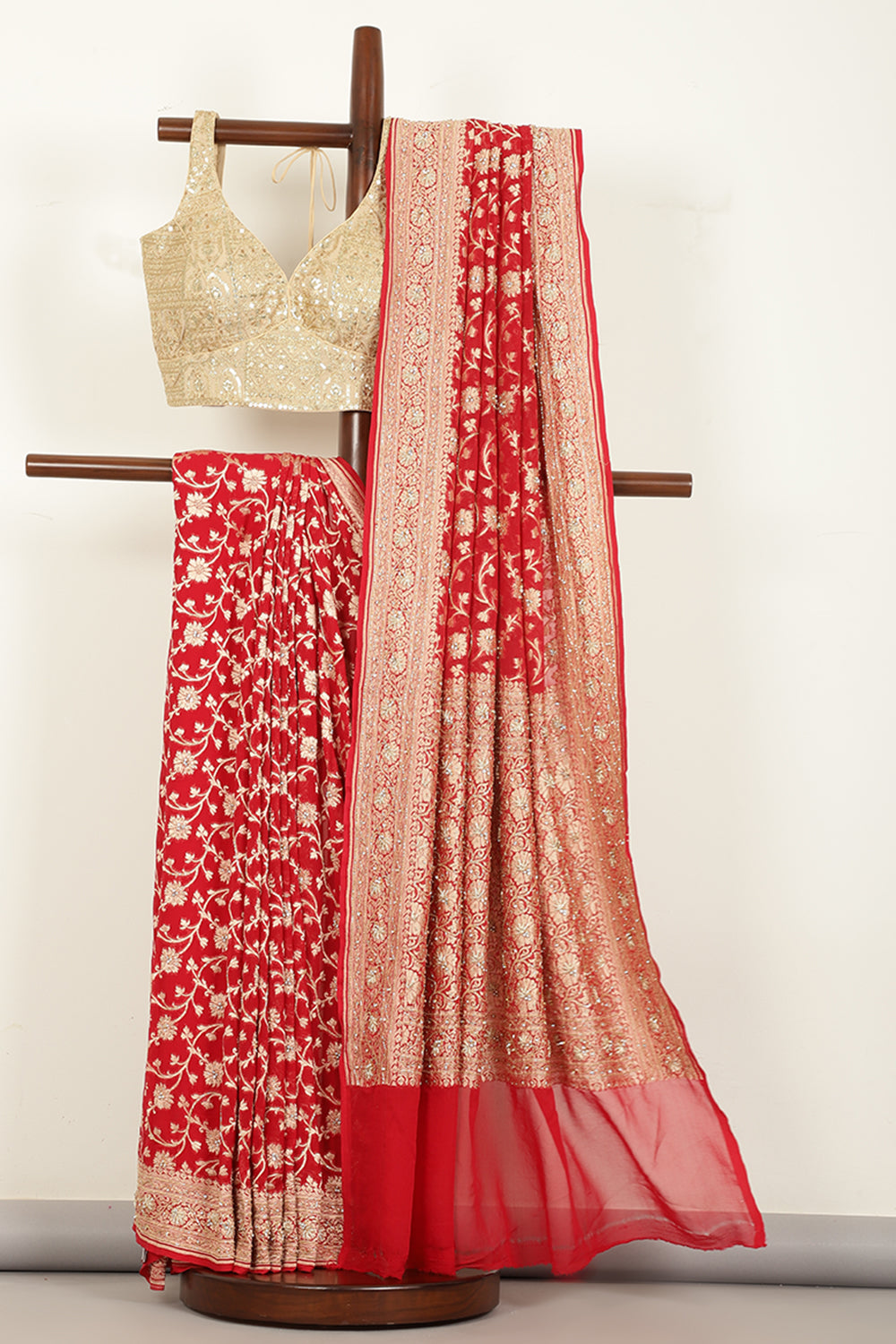 Red Color Pure Khaddi Georgette Banarasi Saree