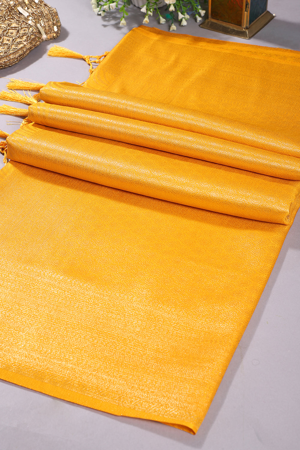 Yellow Colour Soft Silk Leheria Zari Woven Saree