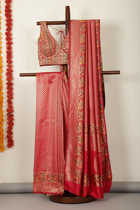 Cardinal Red Soft Silk Zari and Resham woven Paithani Work Saree
