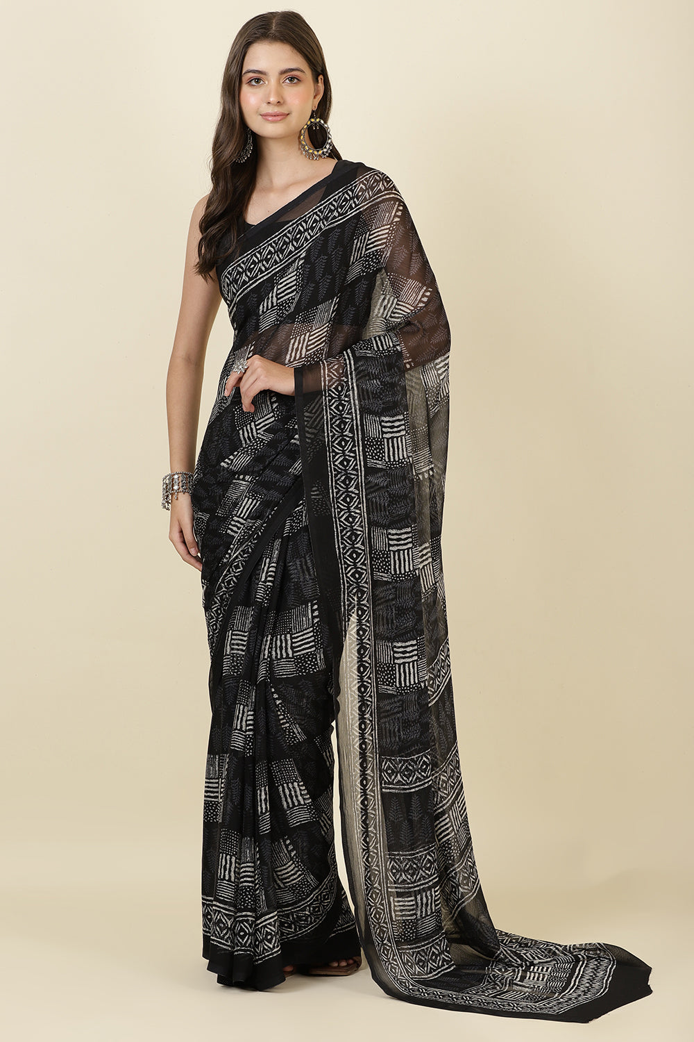 Black Printed Georgette Saree