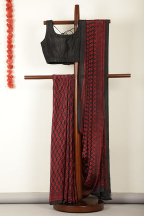 Black Floral Printed Crepe Saree