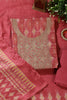 Dusty Pink Chanderi Silk Neck Embroidered Unstitched Suit Material