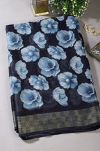 Blue Chiffon Floral Printed Saree
