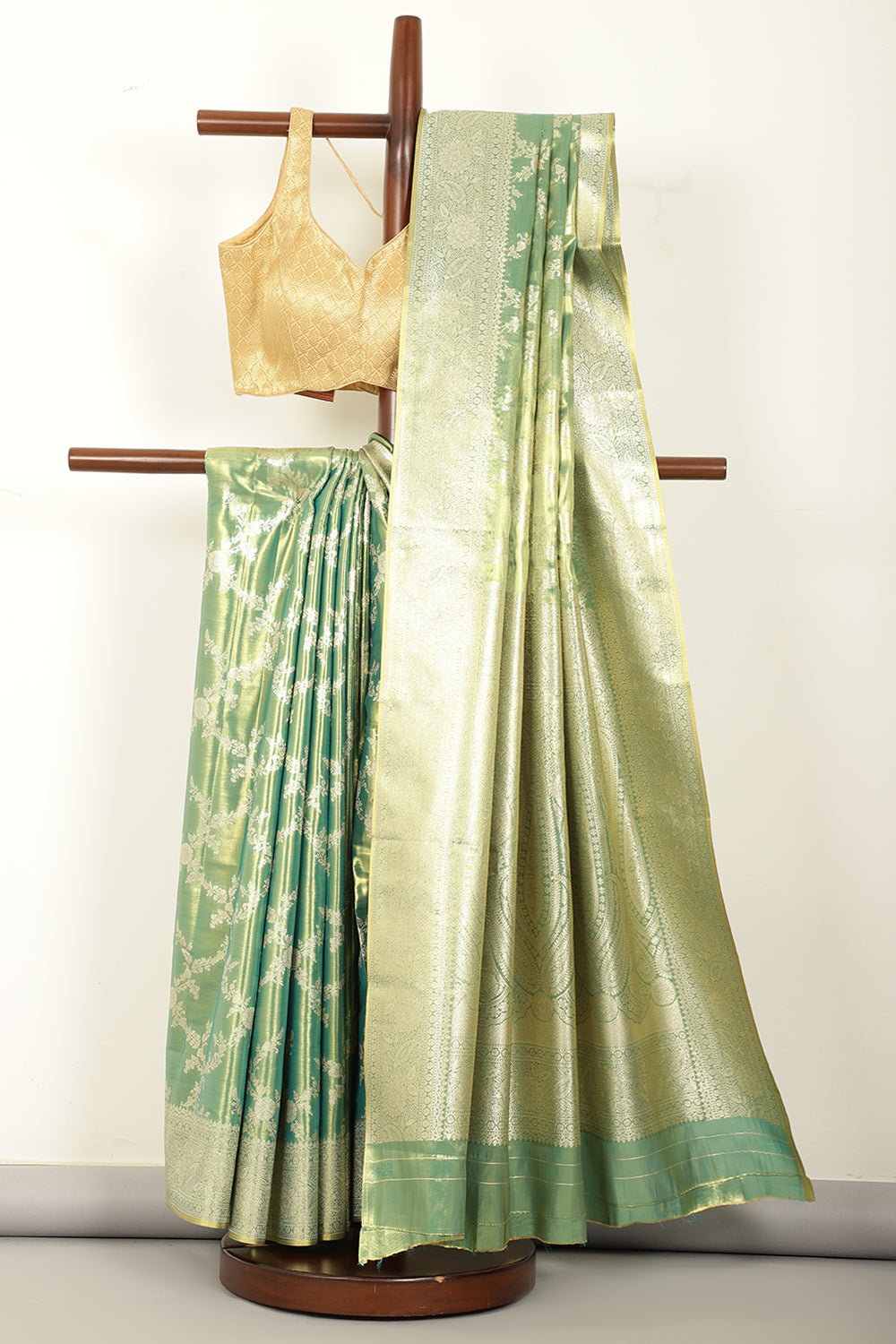 Teal & Gold Dual Toned Silk Woven Banarsi Saree