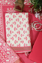 Dark Pink Floral Block Print Cotton Unstitched Suit Fabric